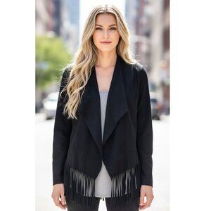 WAYF Faux Suede Fringe Jacket, Black , Womens Size Small